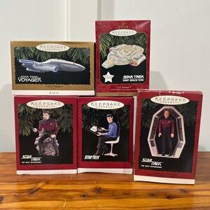 Vtg 1990's Hallmark Star Trek Spock Picard Riker Ships Ornaments Set of 5